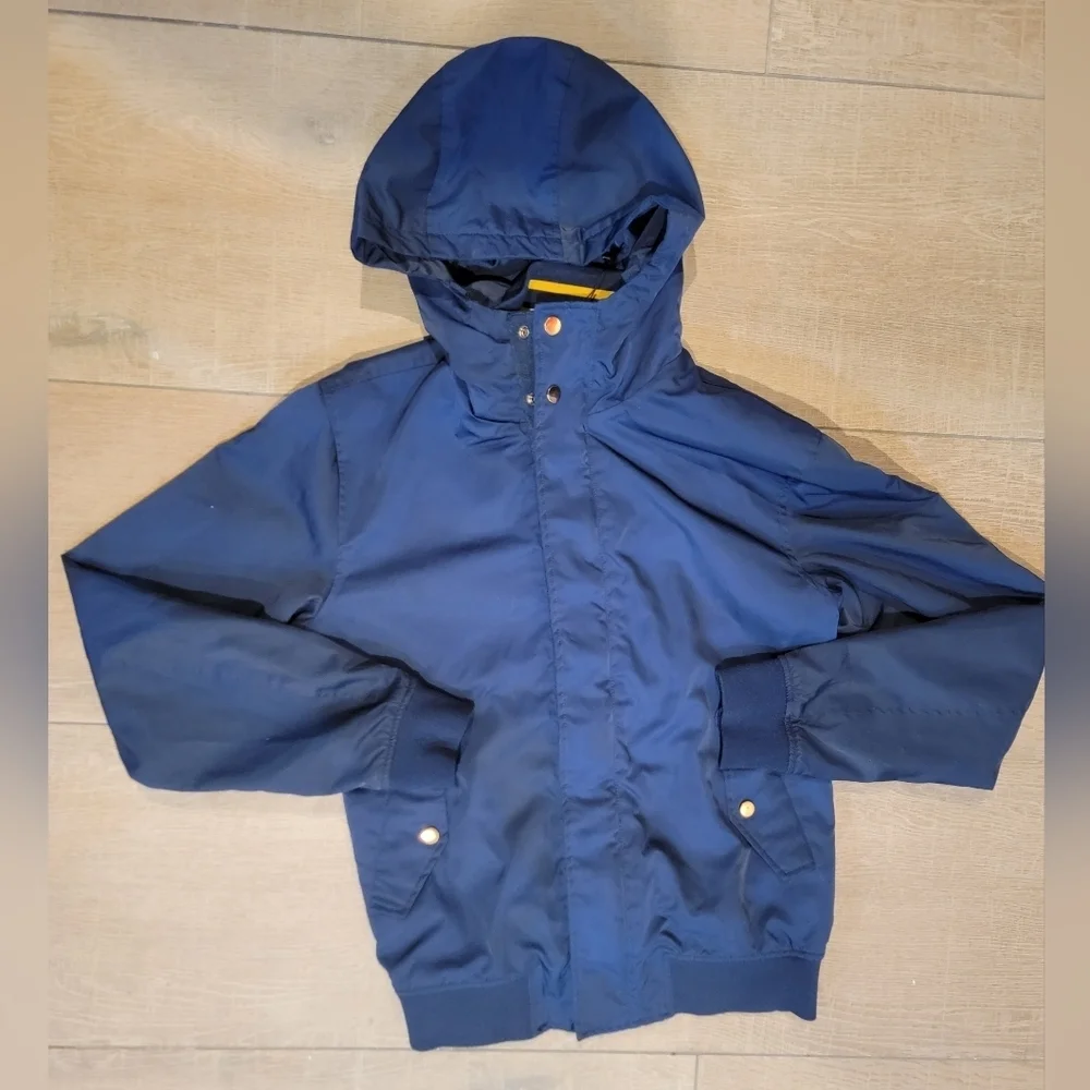 Zara Man Hooded Varsity Stripe Inside Navy Blue Bomber Jacket Size Medium - Picture 7 of 12